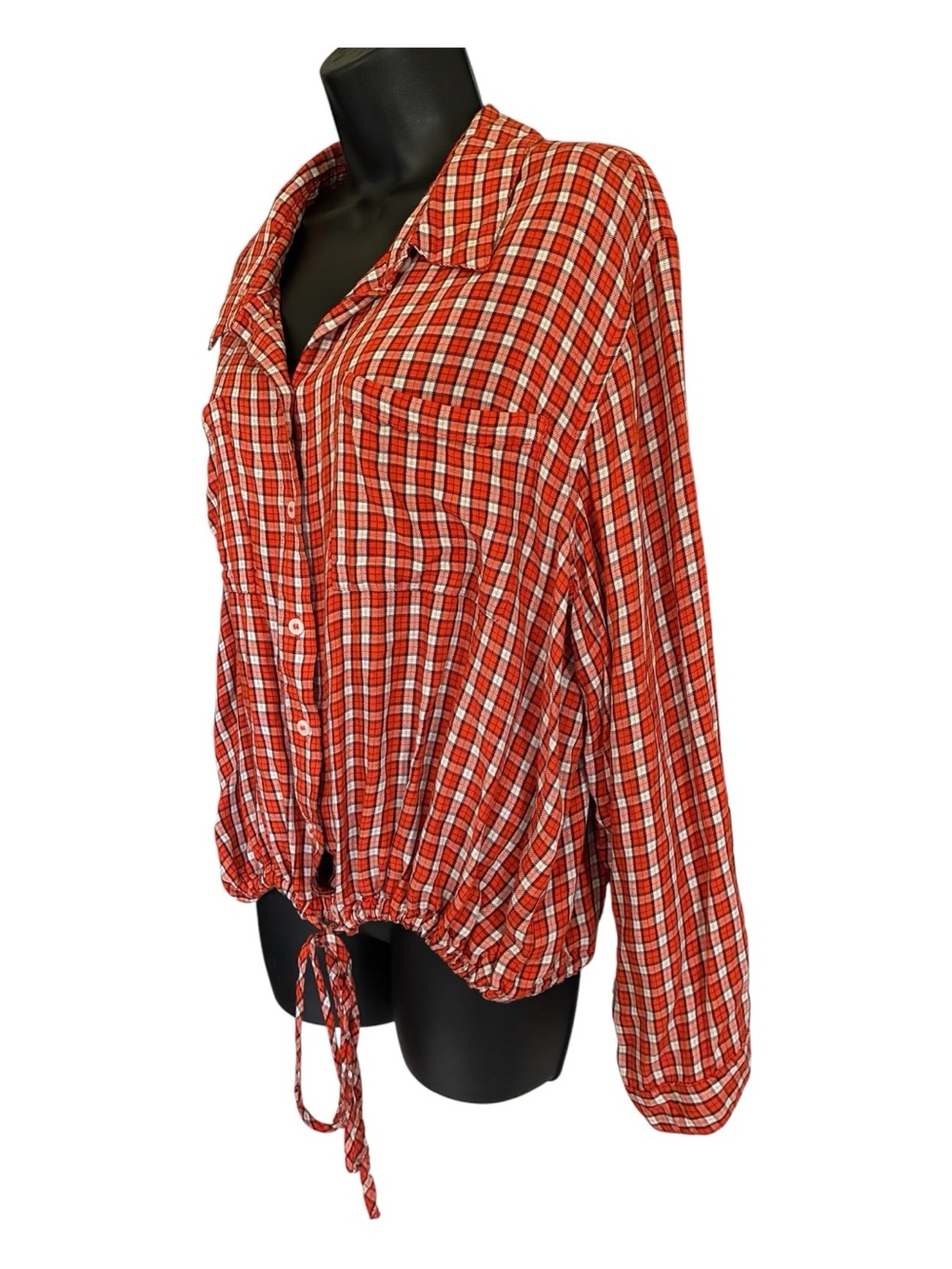 Lane Bryant Autumn Orange Gingham Cropped Plaid Tie Hem Top Size 22 - Picture 3 of 7